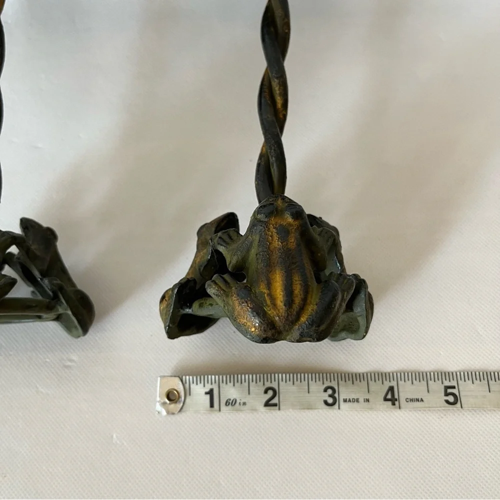 Frog Lilly Pad Metal Candlestick Holders Set of Two